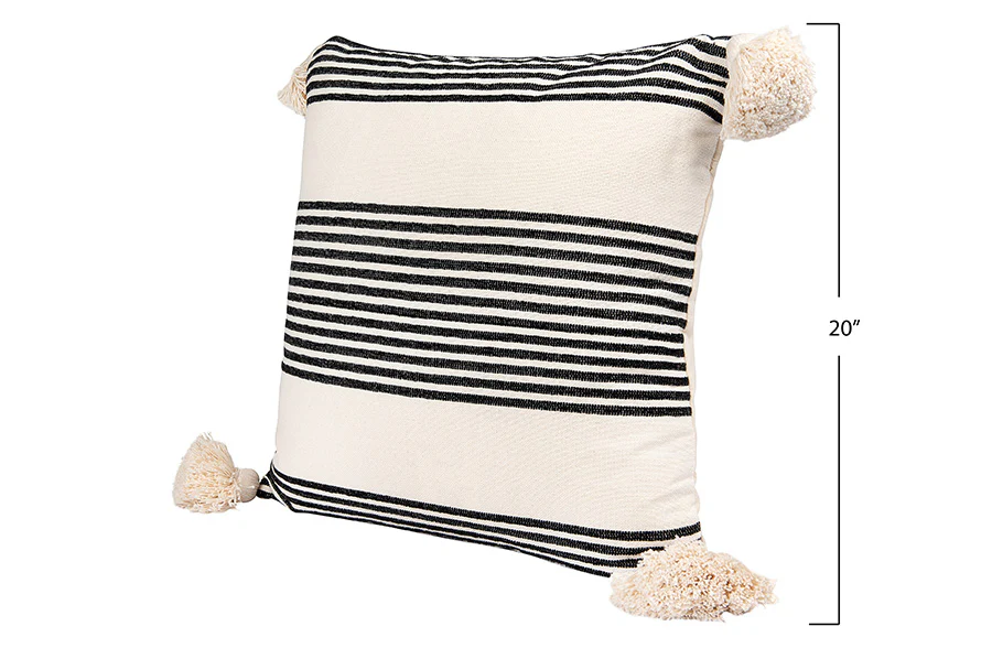 Chenille Woven Striped Pillow with Tassels, Pick Your Style