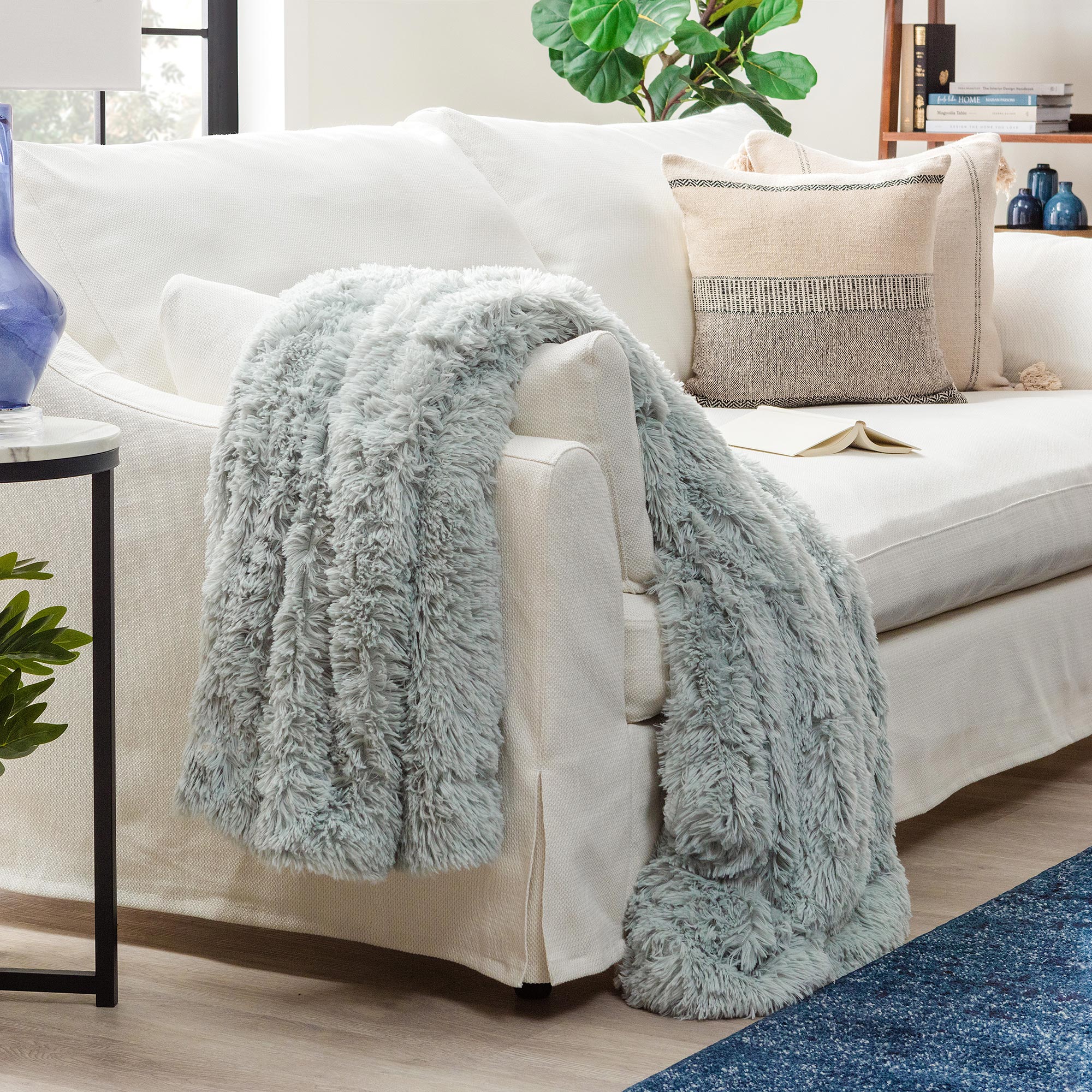 Solid Faux Long Fur Throw Blanket