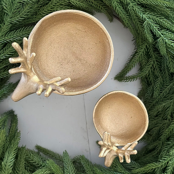 Gold Metal Reindeer Figurine Bowl, Set of 2