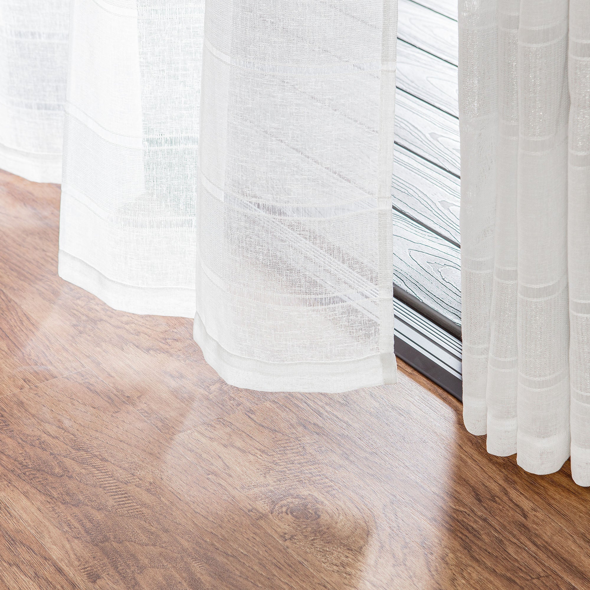 Shimmer Stripe Faux Linen Sheer Grommet Curtains