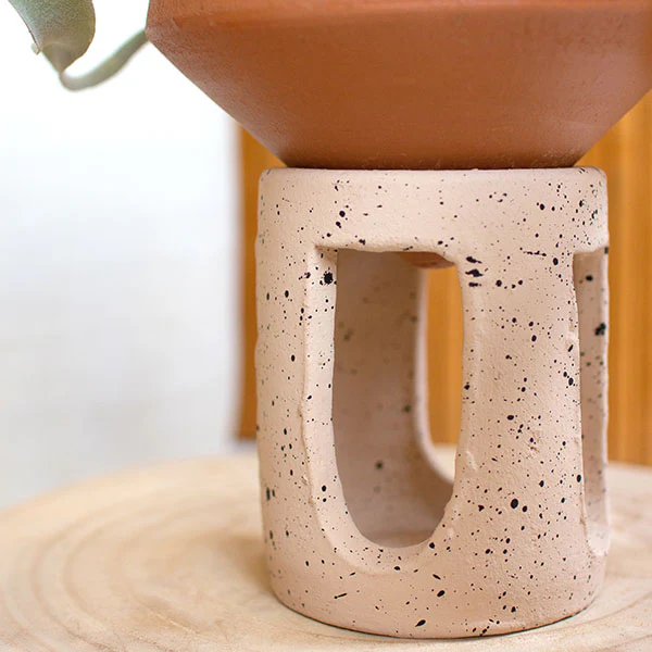 Clay Pot Planters with Speckled Stands, Set of 3