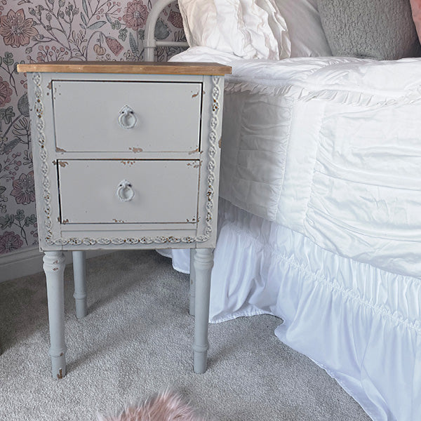 Distressed Finish Victorian Nightstand with Optional Wheels