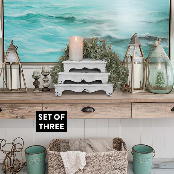 Chippy White Metal Risers, Set of 3