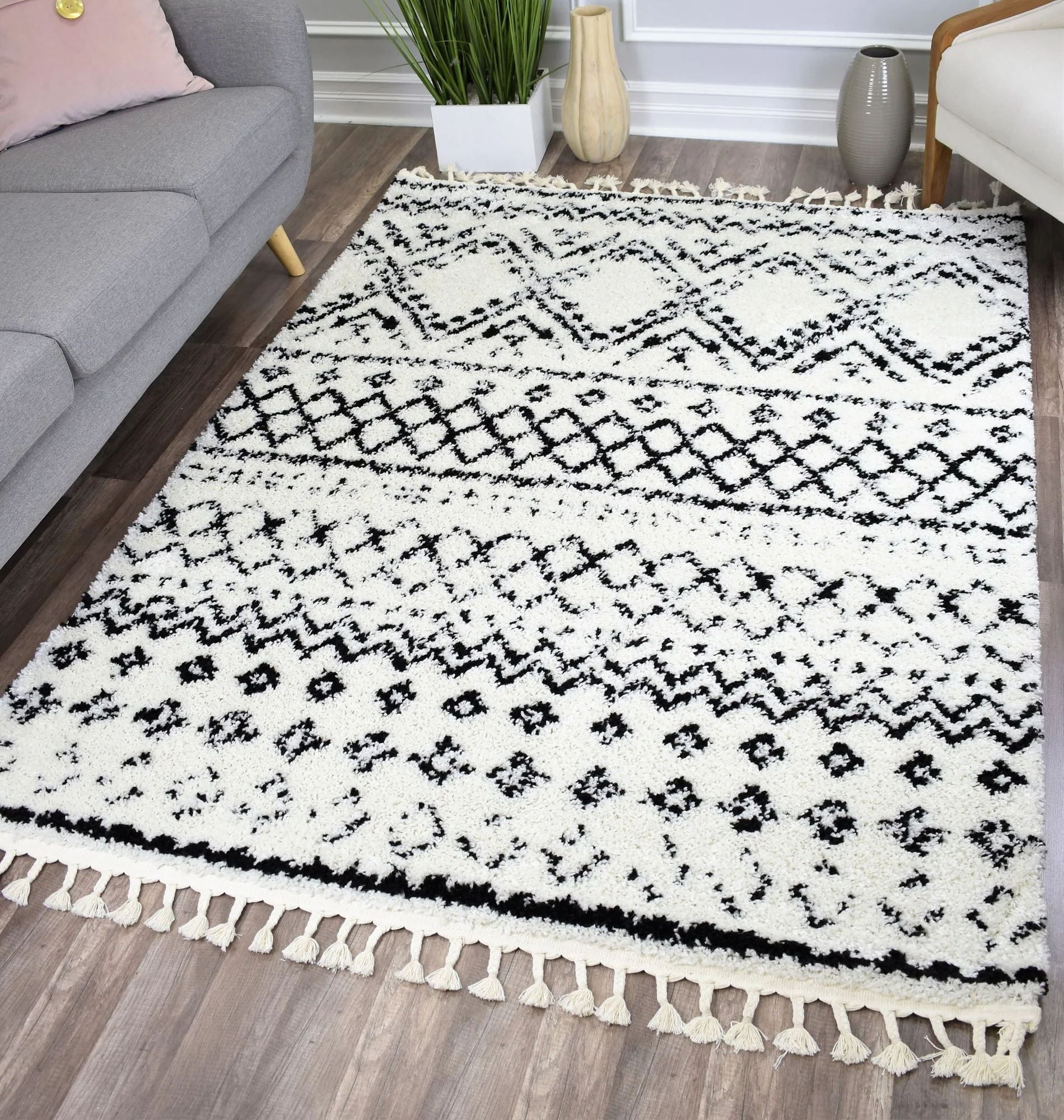 Shag Tribal White Area Rug