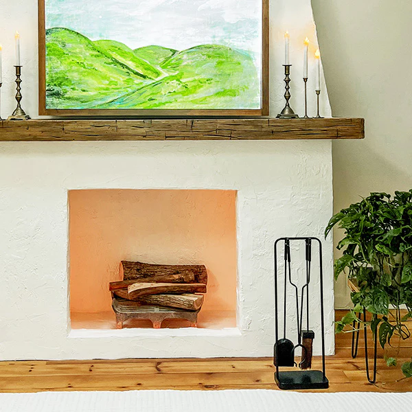 Black Iron Fireplace Tool Set with Brush Shovel and Tongs