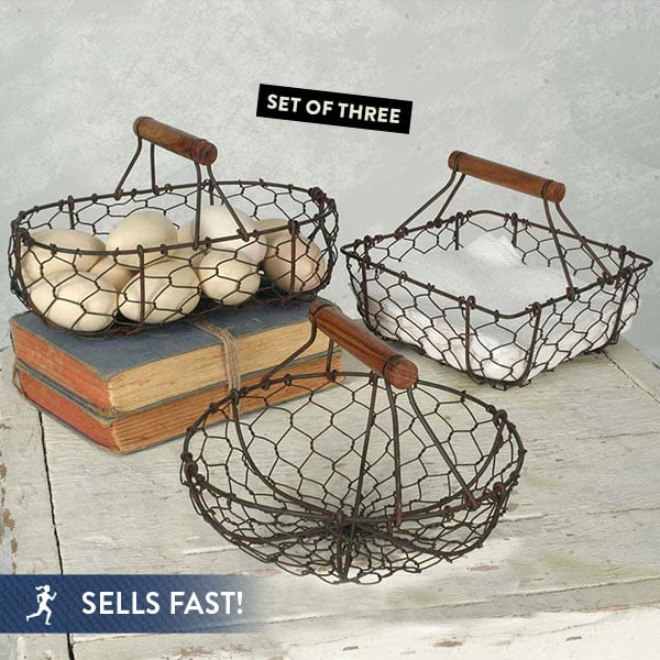 Vintage-Inspired Gathering Baskets, Set of 3