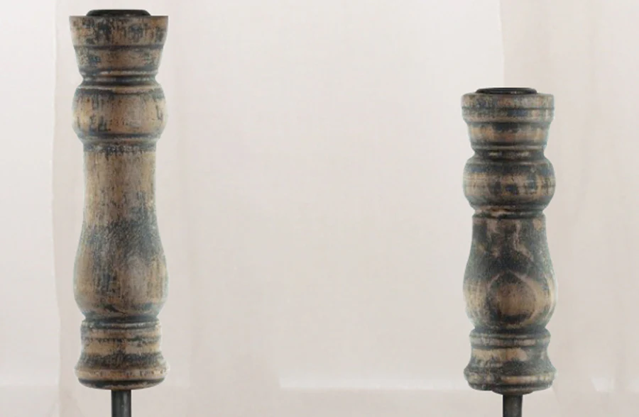 Wooden Spindle Taper Candle Holders, Set of 2