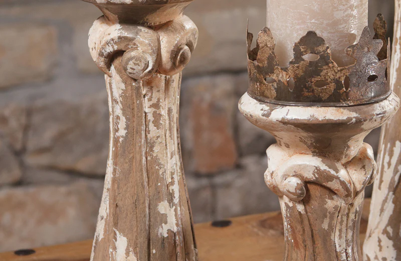 LARGE Hand Carved Wooden Candle Holders  Set of 3