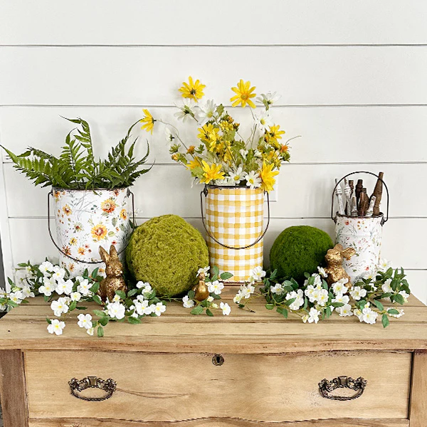 Distressed Patterned Metal Pails, Set of 3