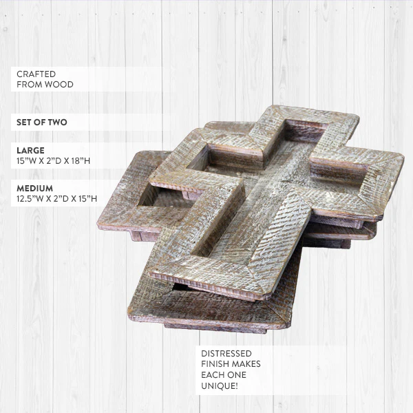 Cross Shaped Wood Trays, Set of 2