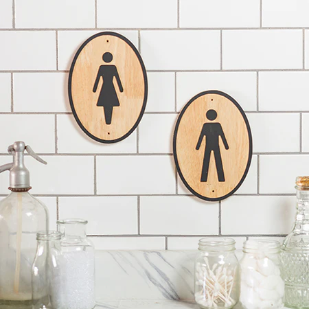 Wooden Bathroom Signs, Set of 2