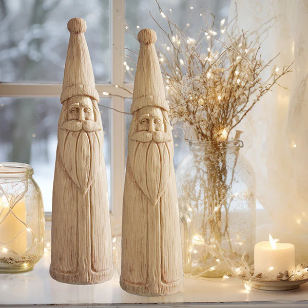 Vintage Carved Wood Inspired Santa Figurines