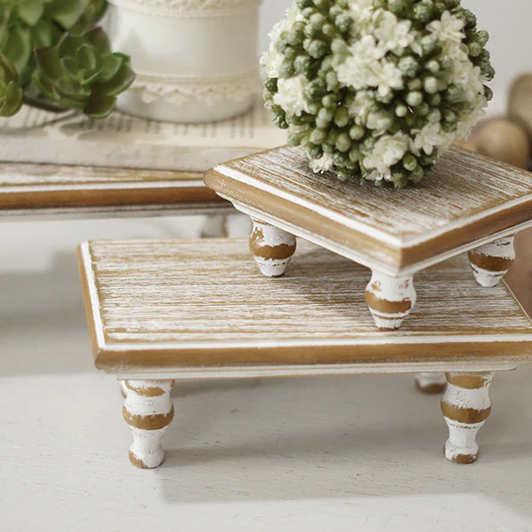 Vintage Inspired Tabletop Wood Risers, Set of 3