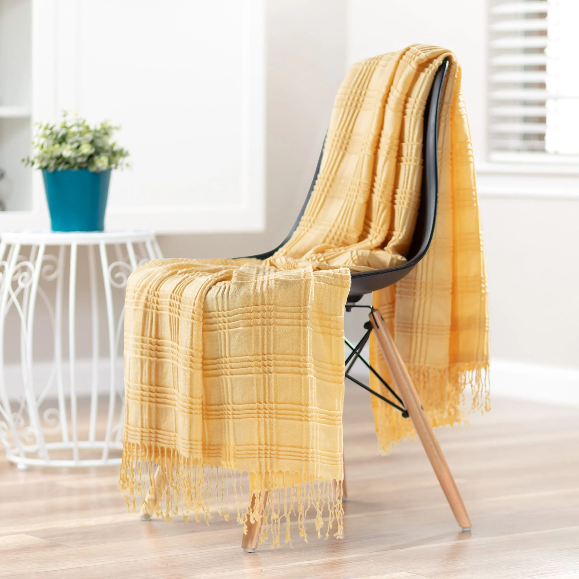 Pleated Plaid Throw Blanket