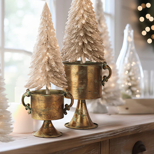 Antique Copper Finish Planter Urns, Set of 2