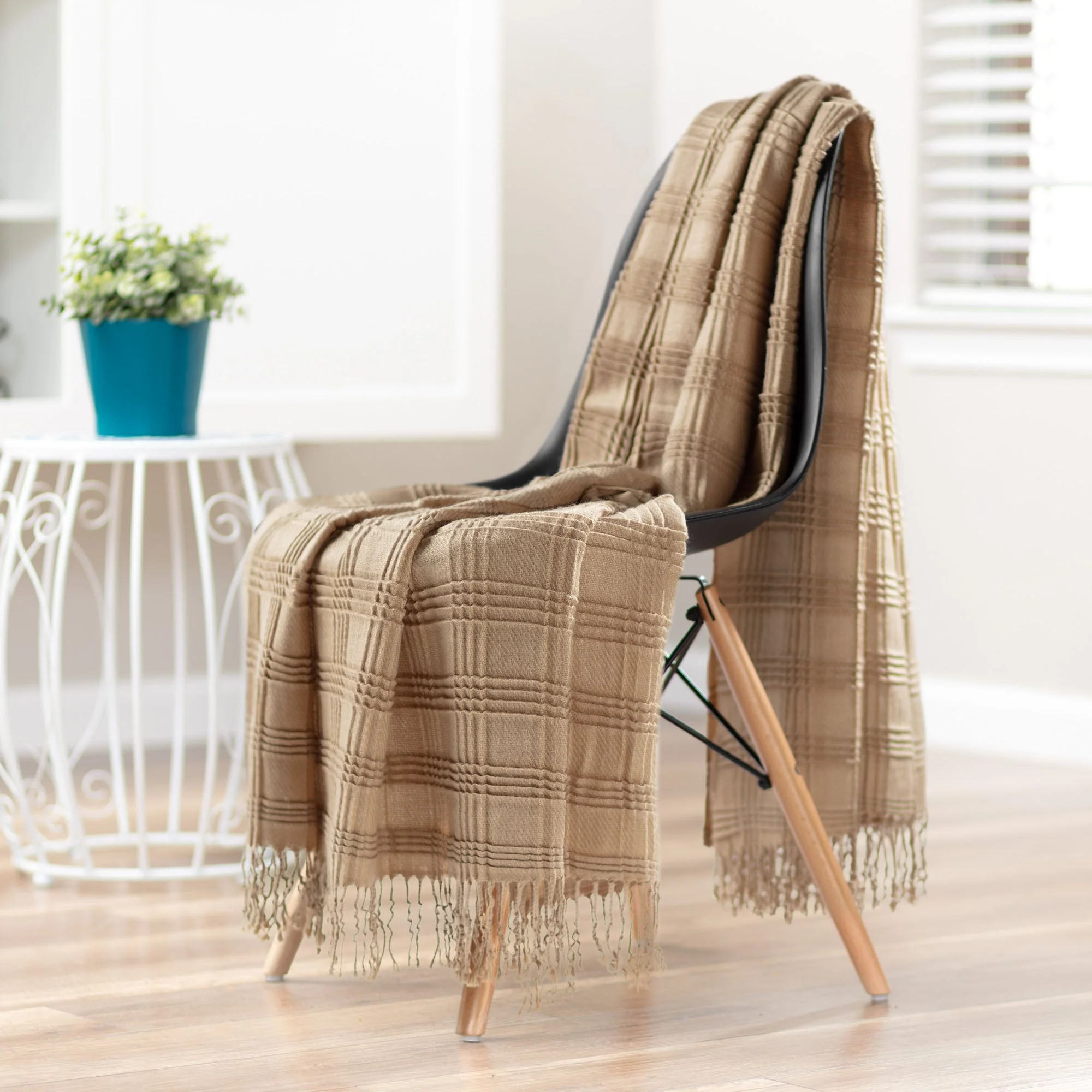 Pleated Plaid Throw Blanket