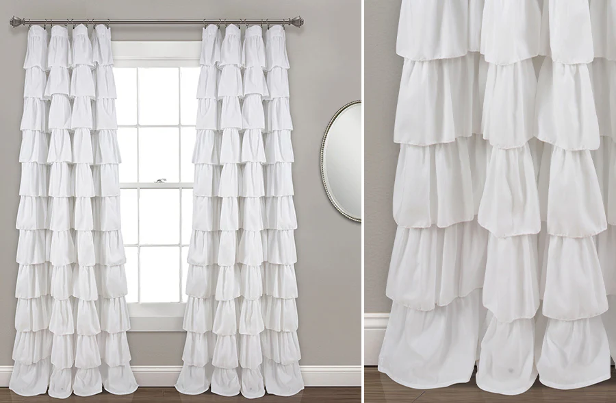 White Ruffle Single Curtain Panel, Pick Your Size