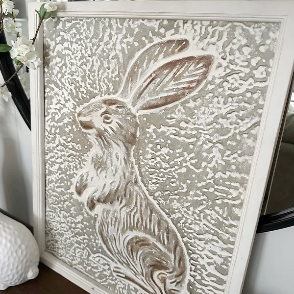 Curious Bunny Textured Metal Sign with Wood Frame