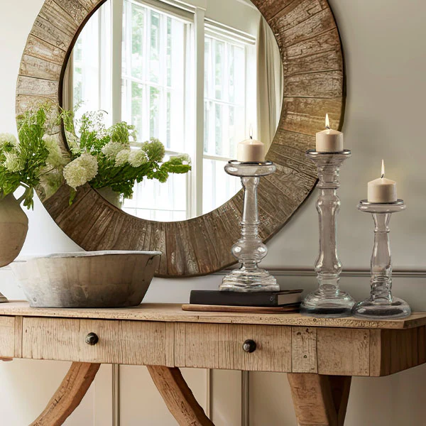 Glass Pillar Candle Holders, Set of 3