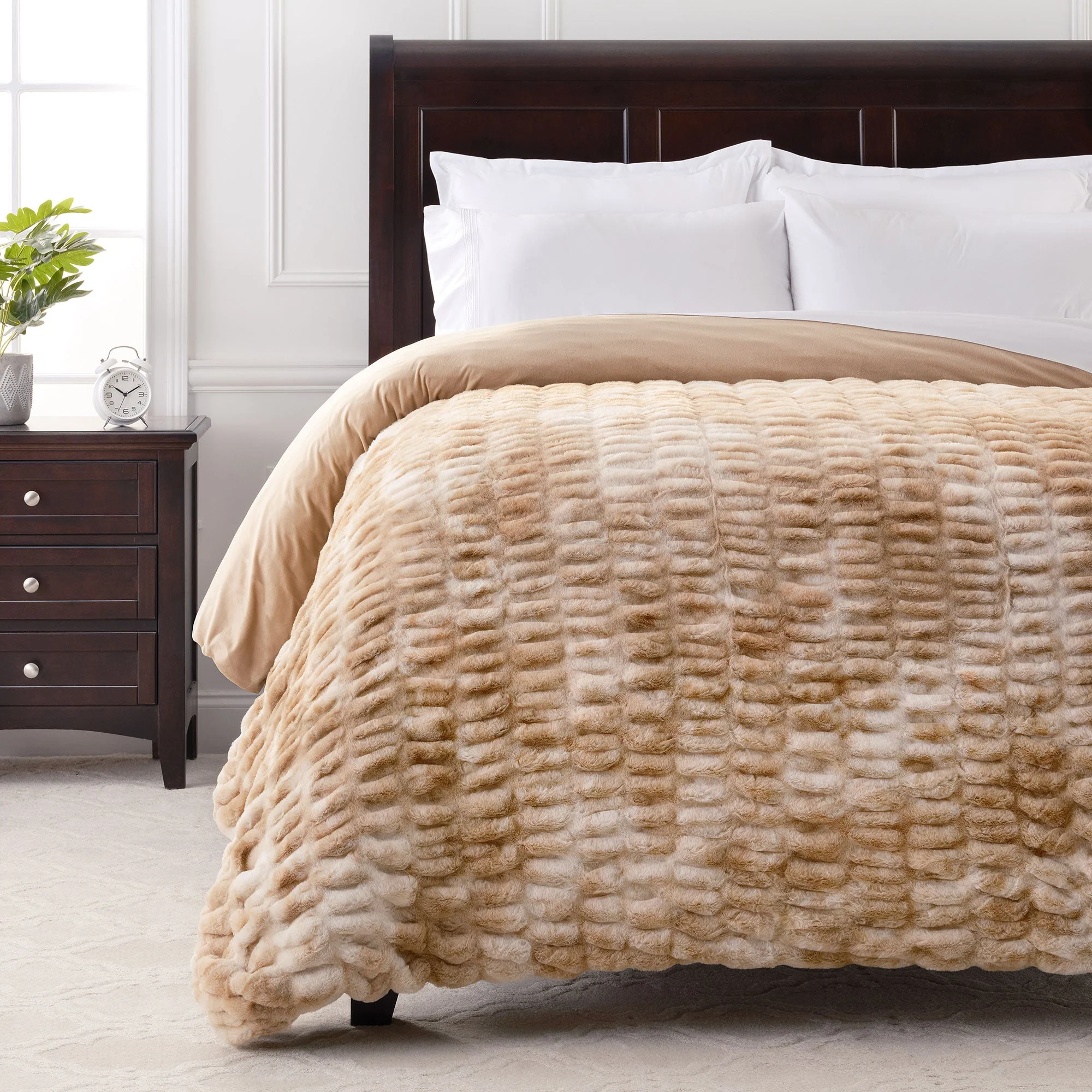 Ruched Faux Fur Throw Blanket