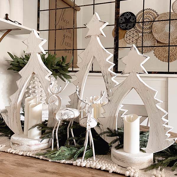 Wood Carved Tree Candle Holders, Set of 3