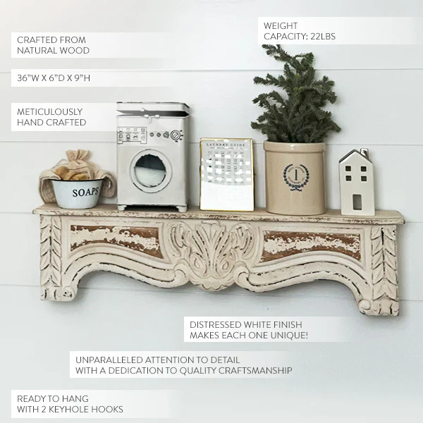 LARGE White Distressed Corbel Mantel Shelf