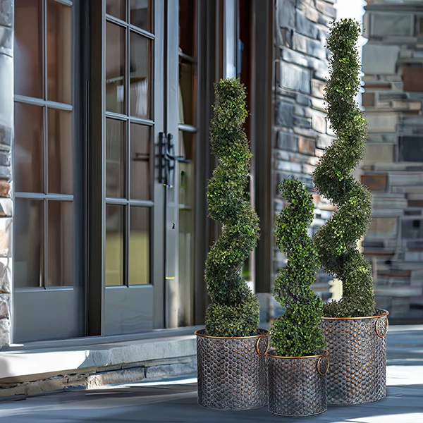 Textured Zinc and Copper Planters with Handles, Set of 3