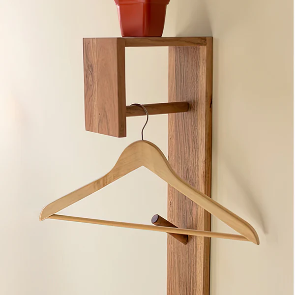 Natural Wood and Metal Wall Mounted Coat Rack