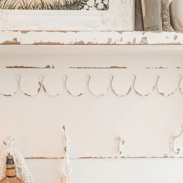 Rustic Farmhouse Wooden Wall Shelf with Five Hooks