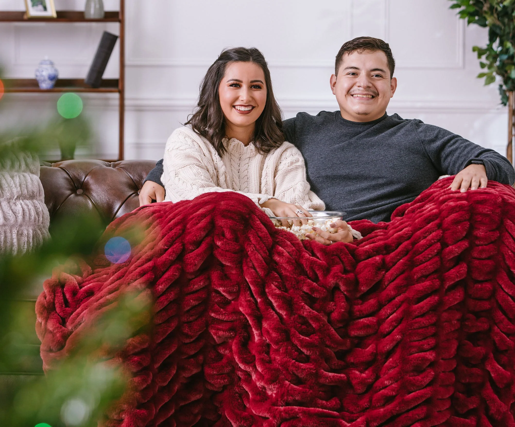 Ruched Faux Fur Throw Blanket