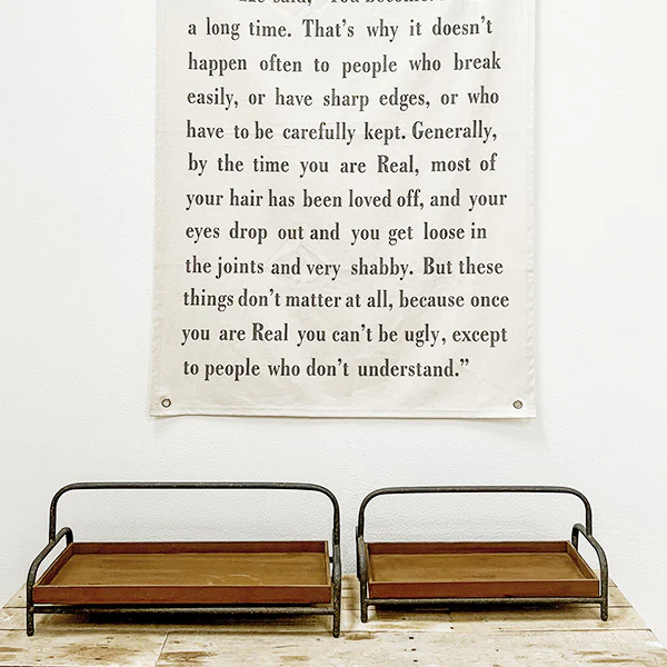 Distressed Iron and Wooden Trays with Handles, Set of 2