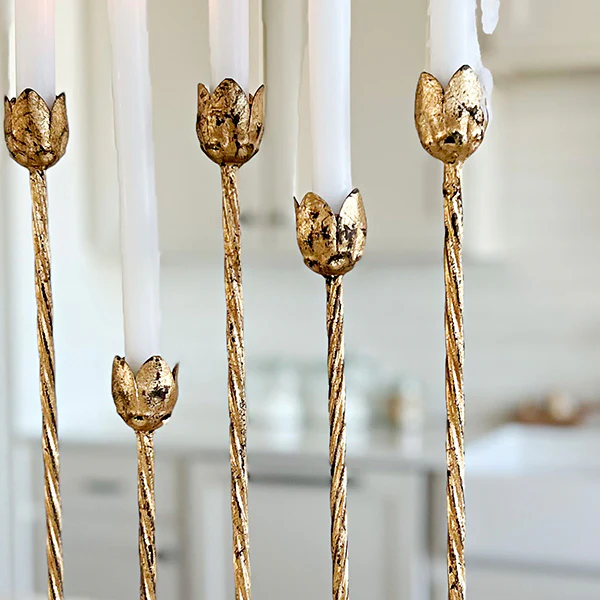20 Inch Flower Shaped Gold Candle Holder