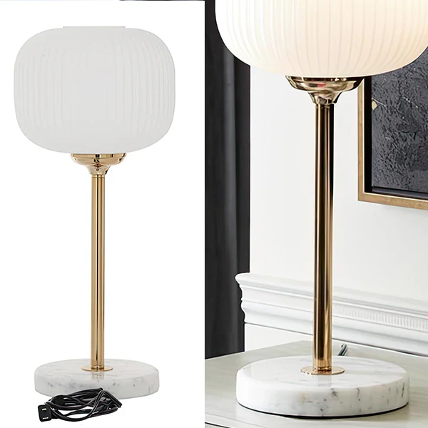 Marble Metal Table Lamp with White Glass Shade