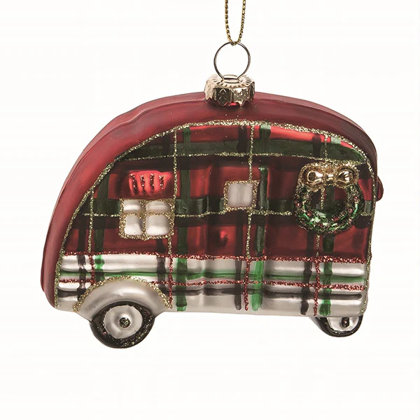 Glass Plaid Camper Ornament, Set of 2