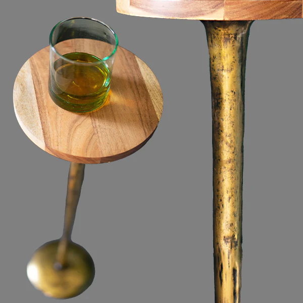 Antique Brass Cocktail Table with Acacia Wood Top