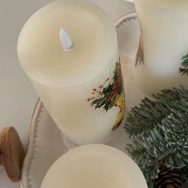 Christmas Decal LED Candles, Set of 3