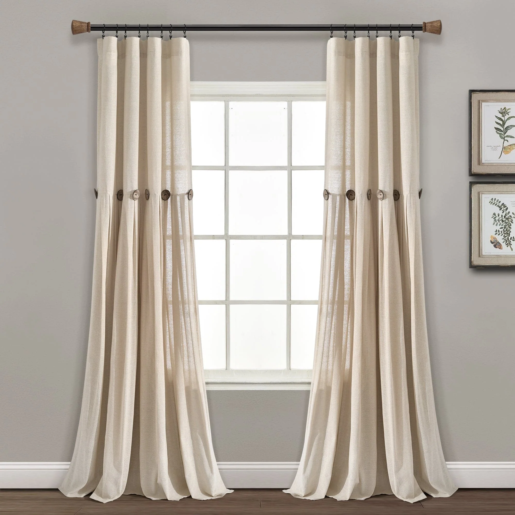 Linen Button Window Curtain Panel