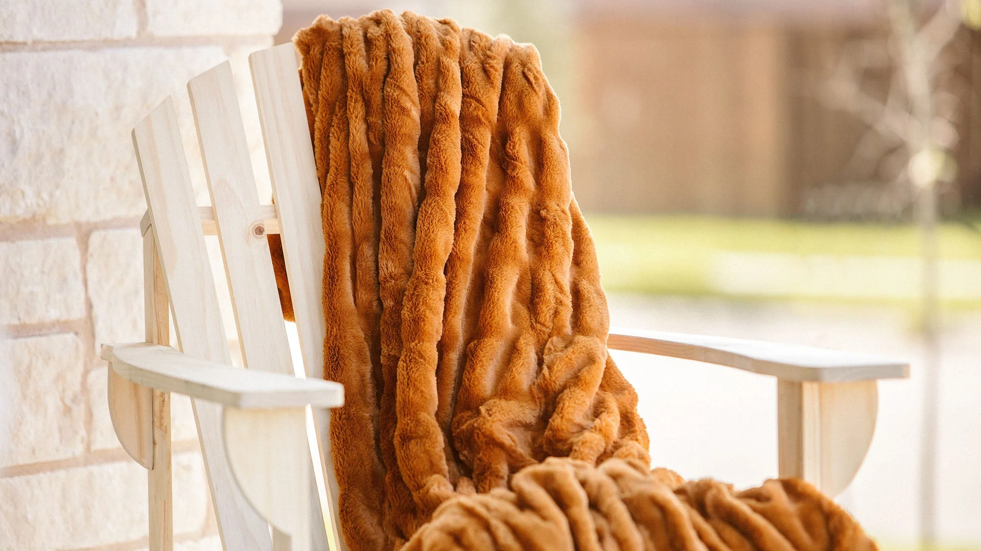 Ruched Faux Fur Throw Blanket