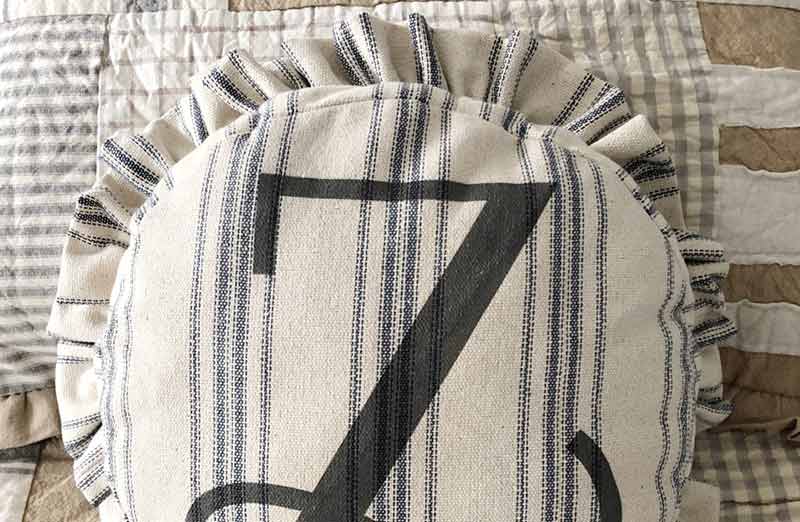 Ruffled Feedsack Monogrammed Pouf Pillow
