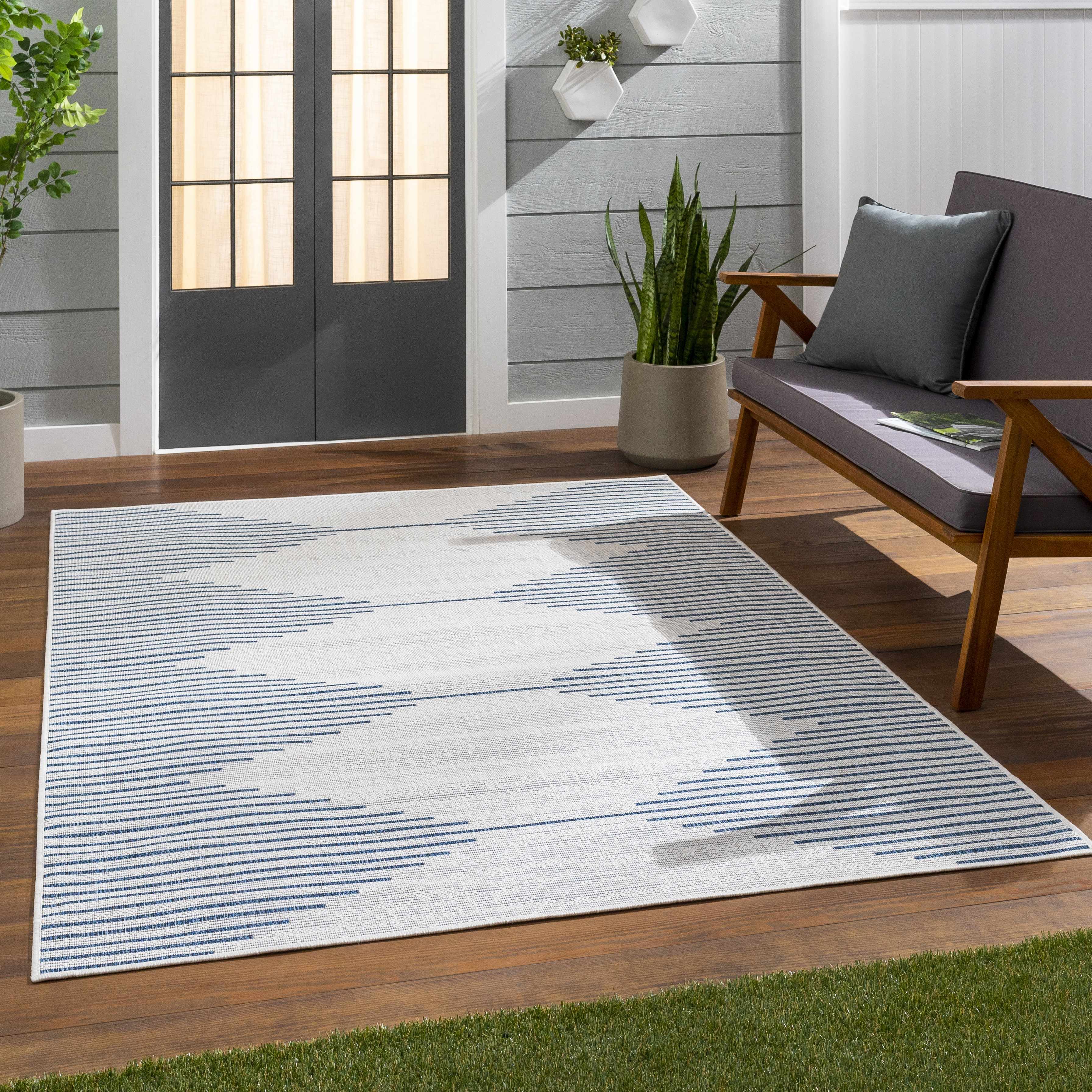 Blue and Cream Outdoor Rug