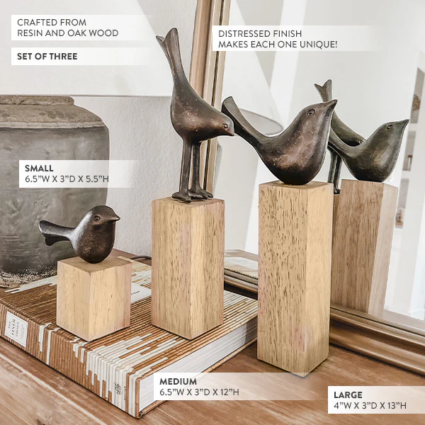 Curious Bird Decor Statues, Set of 3