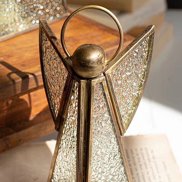 Antique Inspired Metal and Glass Angel Tealight Votive Candleholder, Set of 3