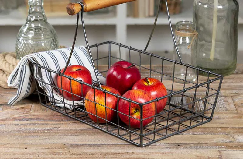 Metal Basket With Wood Handle