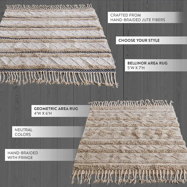 Handwoven Geometric Jute Area Rug, Choose Your Style