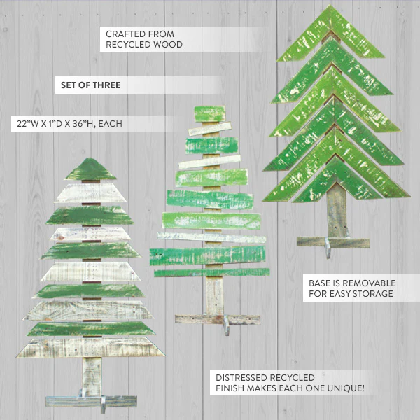 Recycled Wooden Christmas Trees, Set of 3