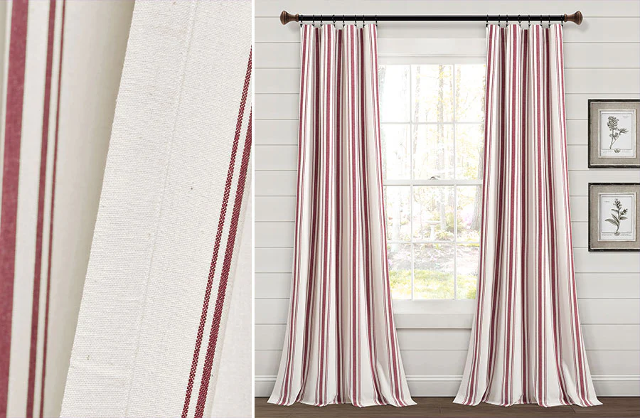 Farmhouse Stripe Yarn Dyed Cotton Window Curtain Panel Set, Pick Your Color