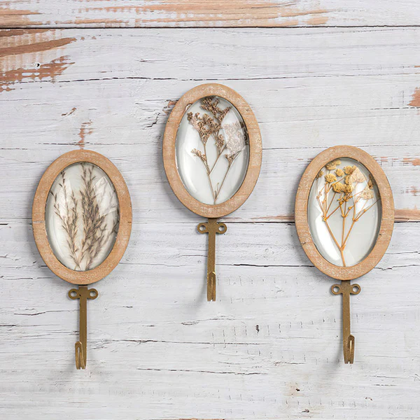 Oval Pressed Flower Wall Hanging Hooks, Set of 3