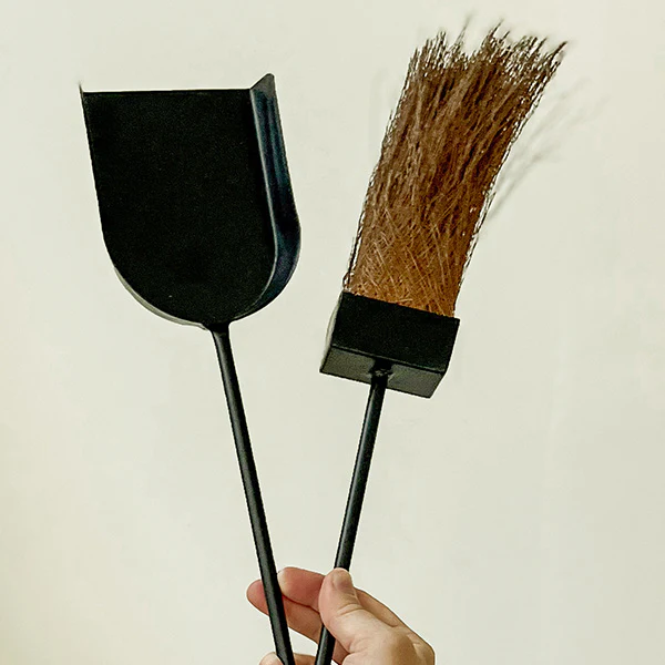 Black Iron Fireplace Tool Set with Brush Shovel and Tongs
