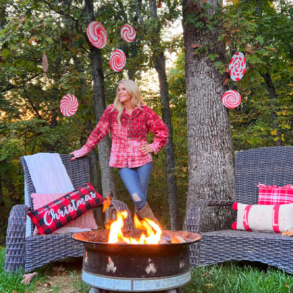 Red and White Spiral Oversized Outdoor Christmas Ornaments, Set of Eight
