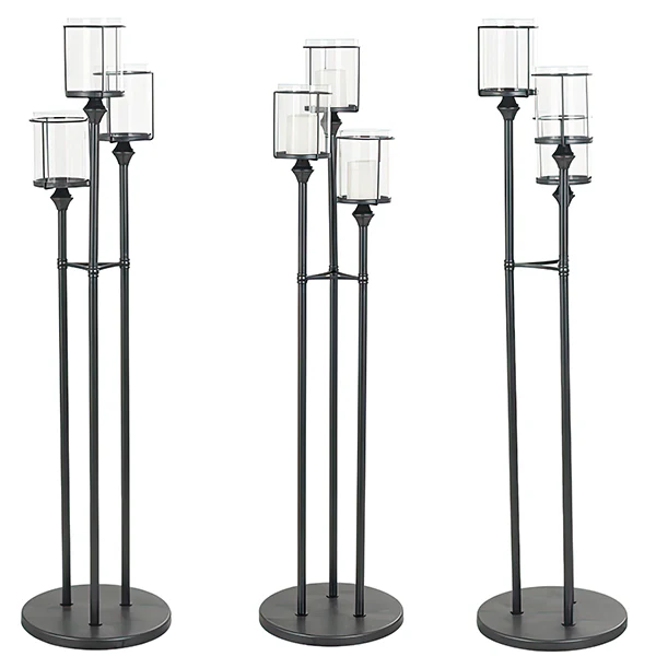55 Inch Modern Metal Three Candle Holders on Round Base